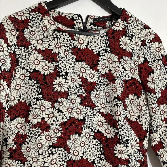 Zara Woman Red Black White Floral Daisy Mini Dress Size Medium Blogger Favorite - Picture 12 of 13